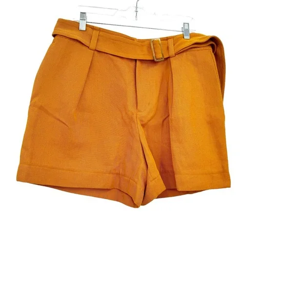 VINCE Women's Burnt Orange High Waist Belted Twill Pleated Shorts Size 12 NWT